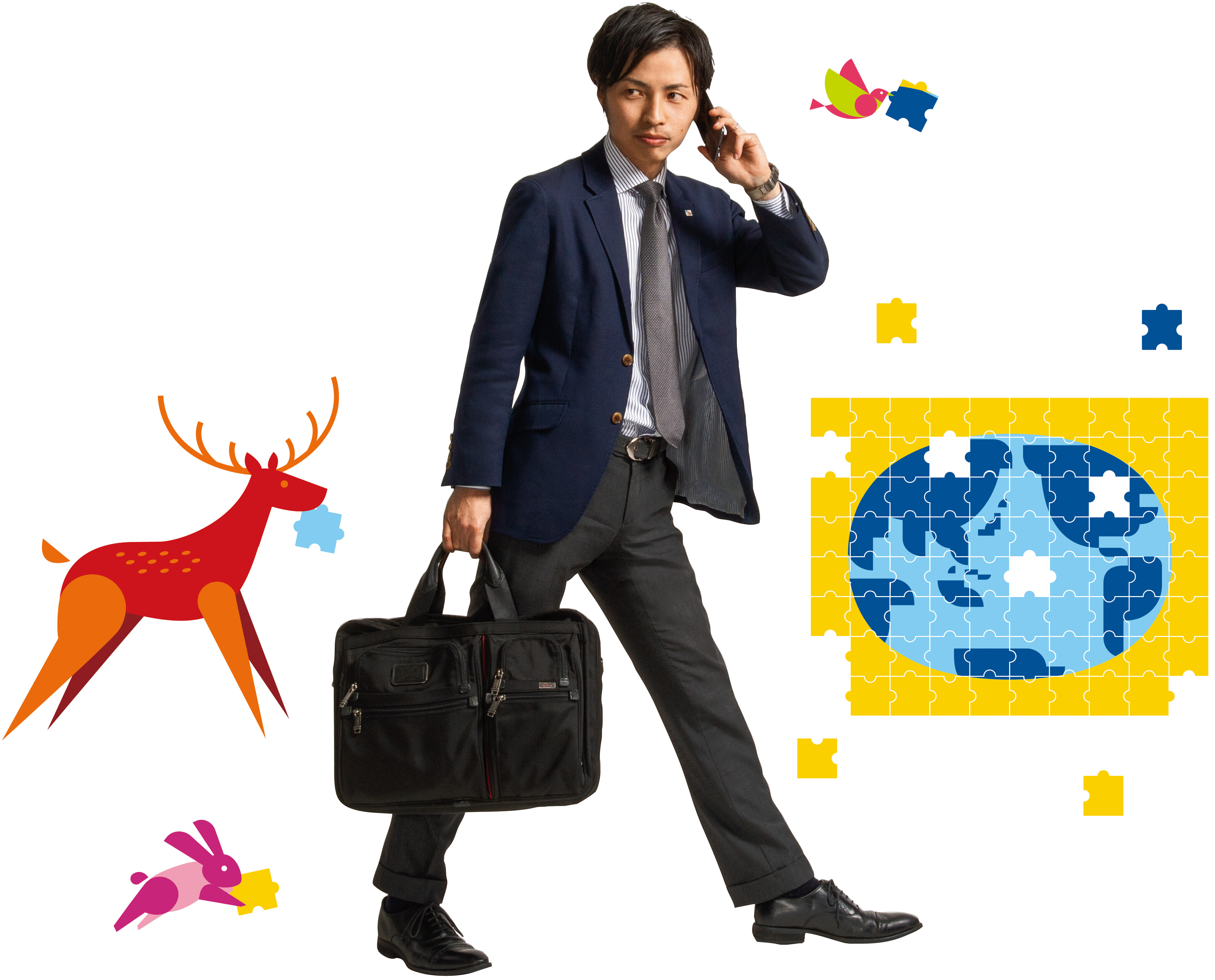 携帯電話を持って佇む男性